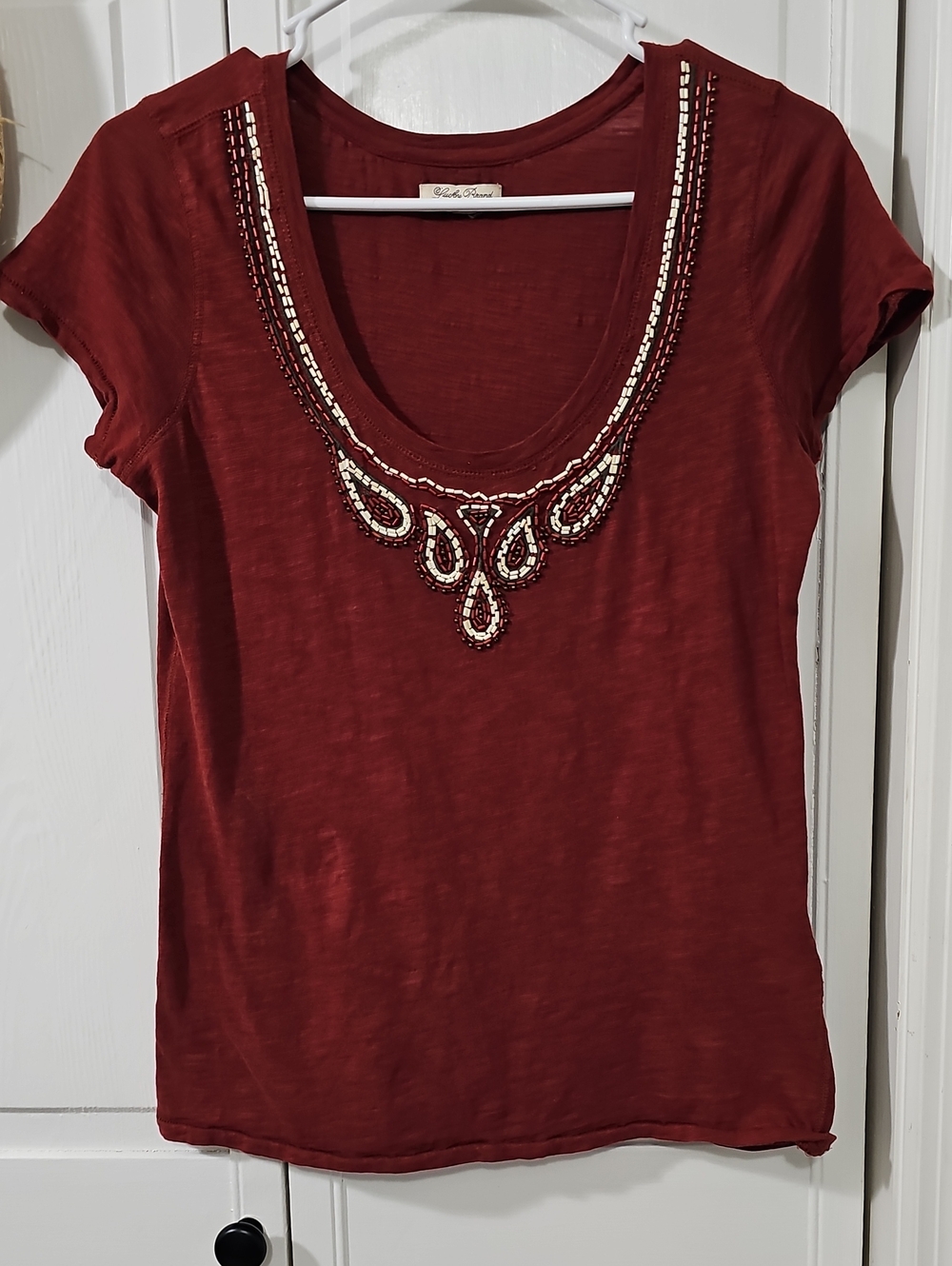Lucky Brand Vintage Beaded Scoop-neck T-shirt!  100% Cotton
